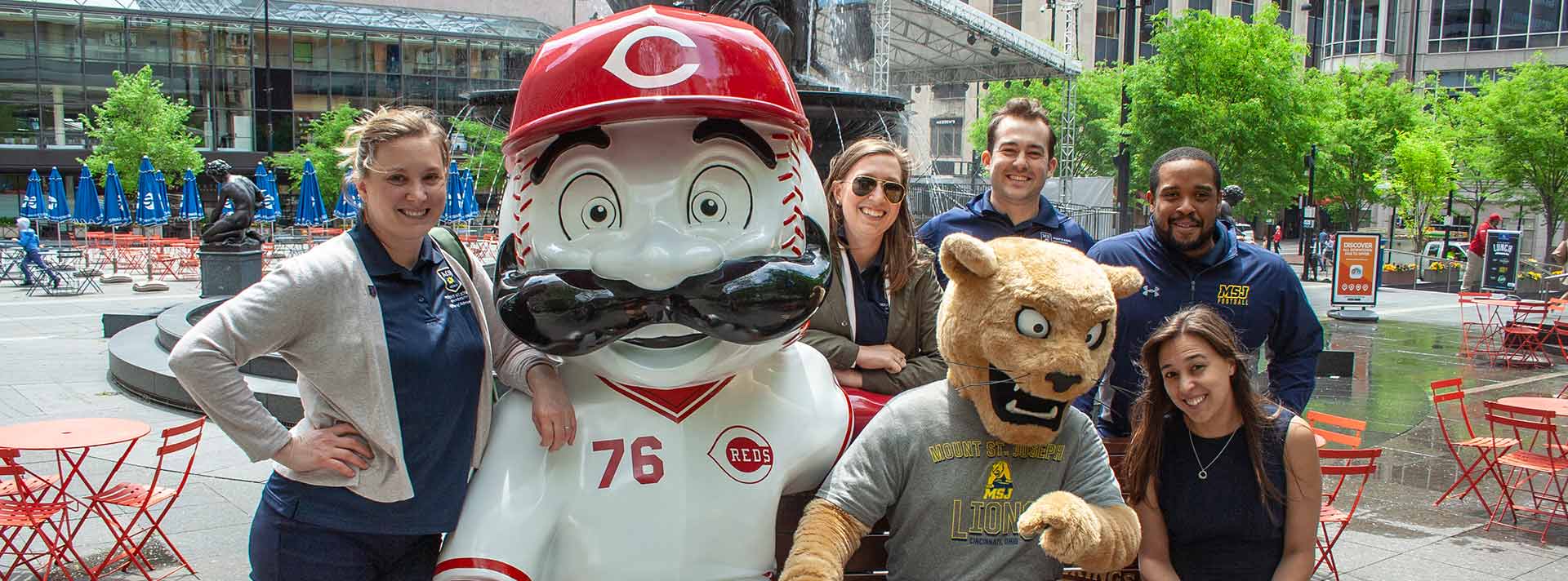 MSJ mascot with Cincinnati Reds Mascot