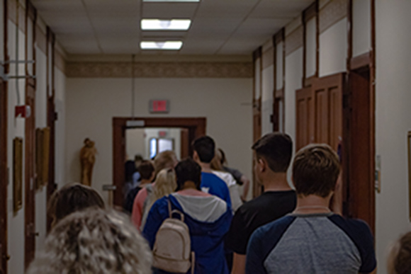 MSJ students walking in motherhouse for a guided tour.