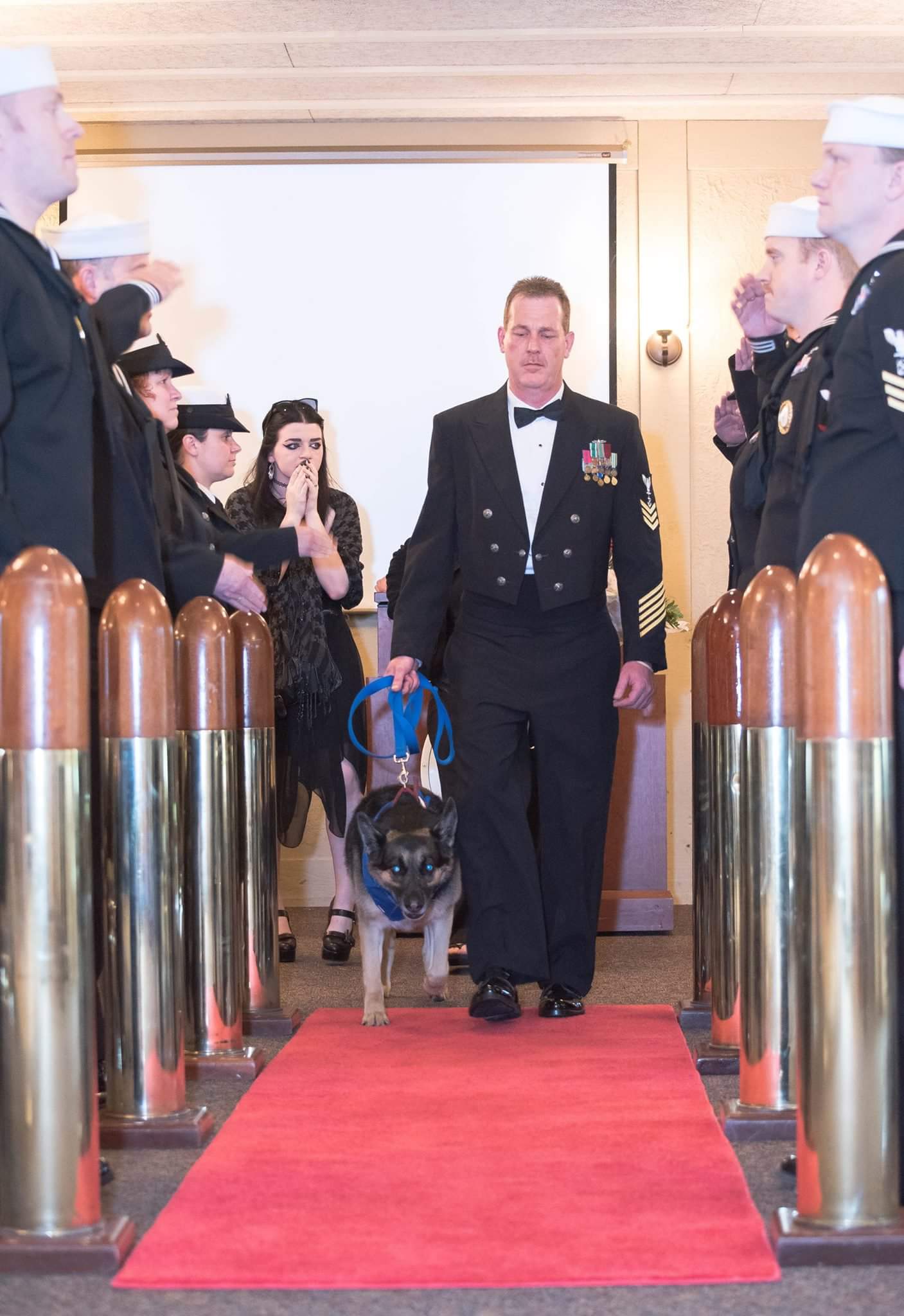 veteran walking down church aisle