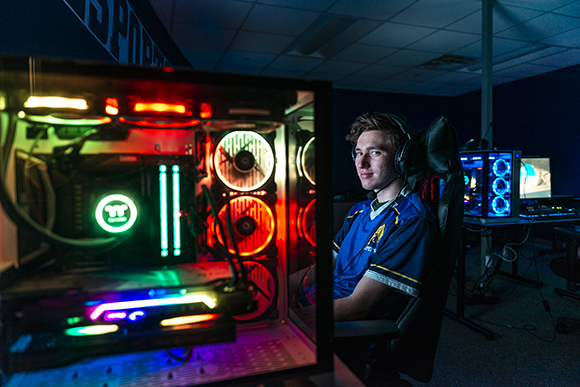 student playing video game 