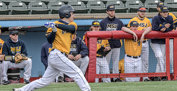 Mount St. Joseph University baseball player on field.