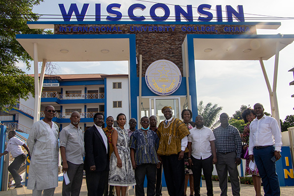 Mount St. Joseph University staff with Ghana educators outside Wisconsin International University College of Ghana