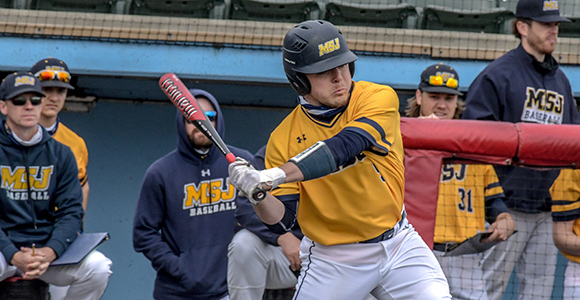 Mount St. Joseph university baseball player up to bat